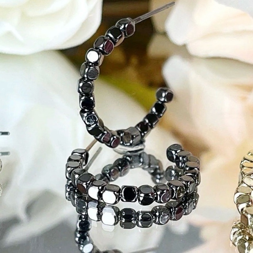 Park Lane Hazy Hoop Earrings | Hematite Beaded Earrings | New